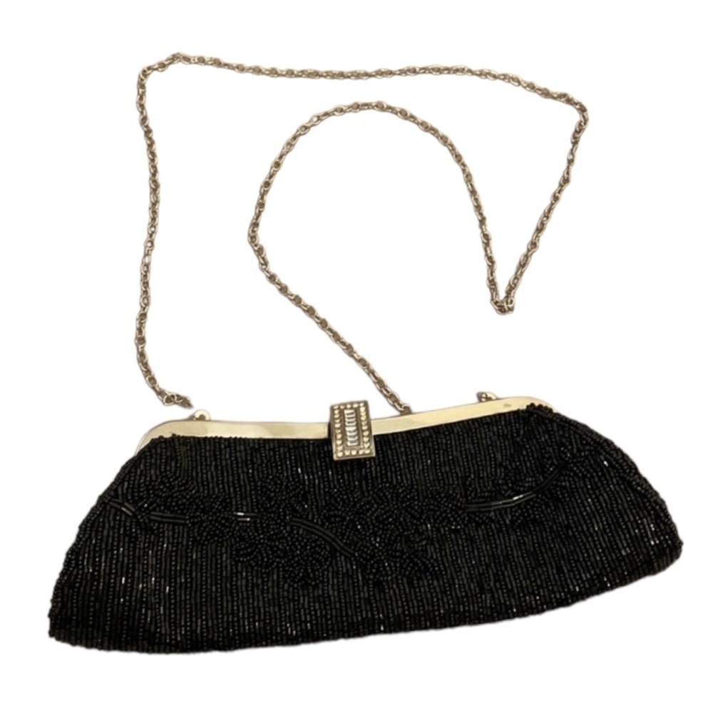 La Regale beaded evenings black and silver bag.